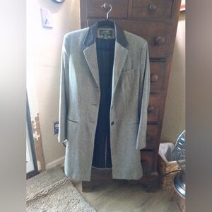 Vintage Y2K Lauren Ralph Lauren 10P Gray Herringbone Blazer with Lambskin Collar
